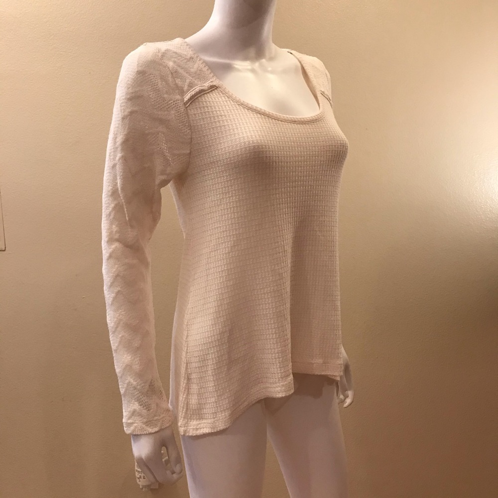 Lucky Brand Ginny Lace Thermal Knit Tee Cream